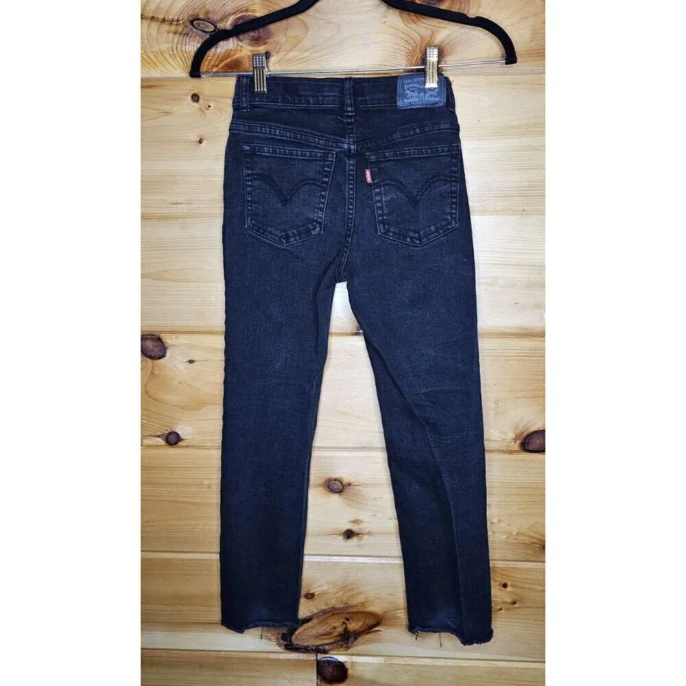 Levi's High Rise Ankle Girl's Size 10 Black Straight Frayed Leg Opening Jeans